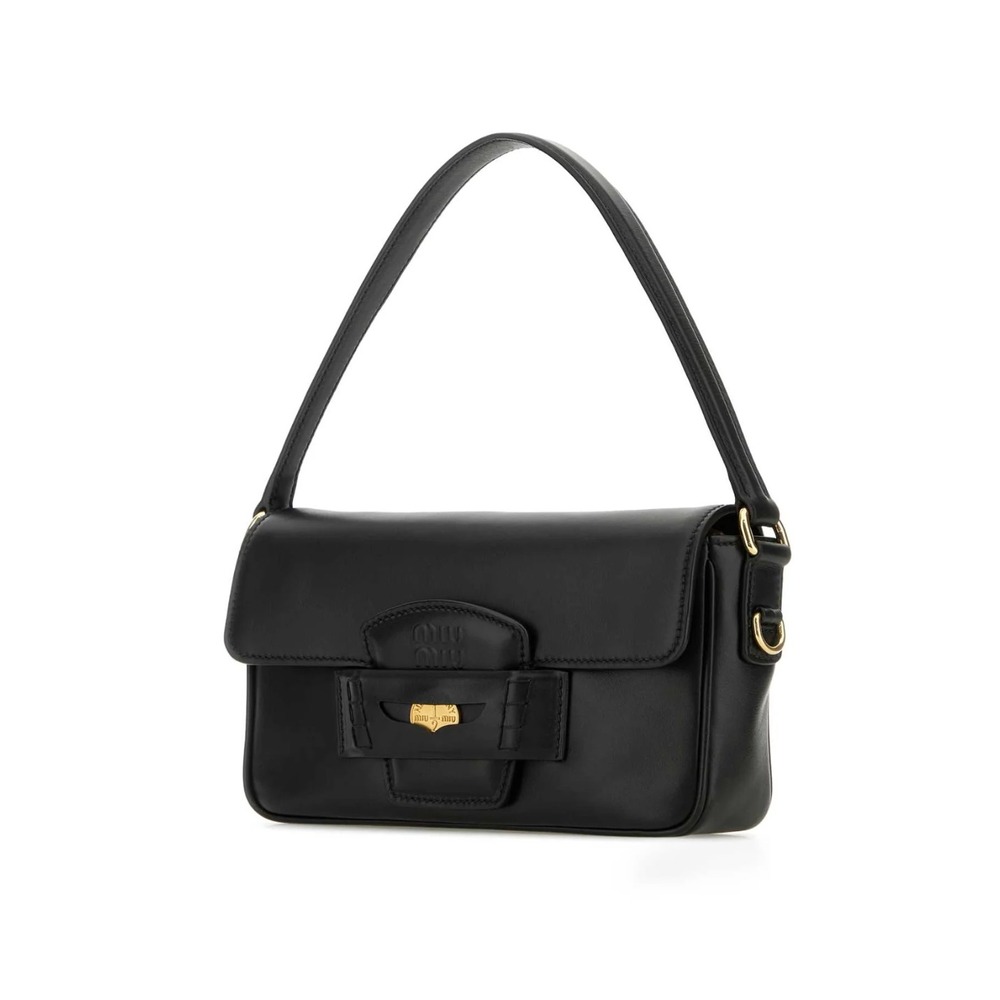 Miu Miu Penny Shoulder Bag Black Leather Gold‑Tone Hardware Italy Magnetic Flap
